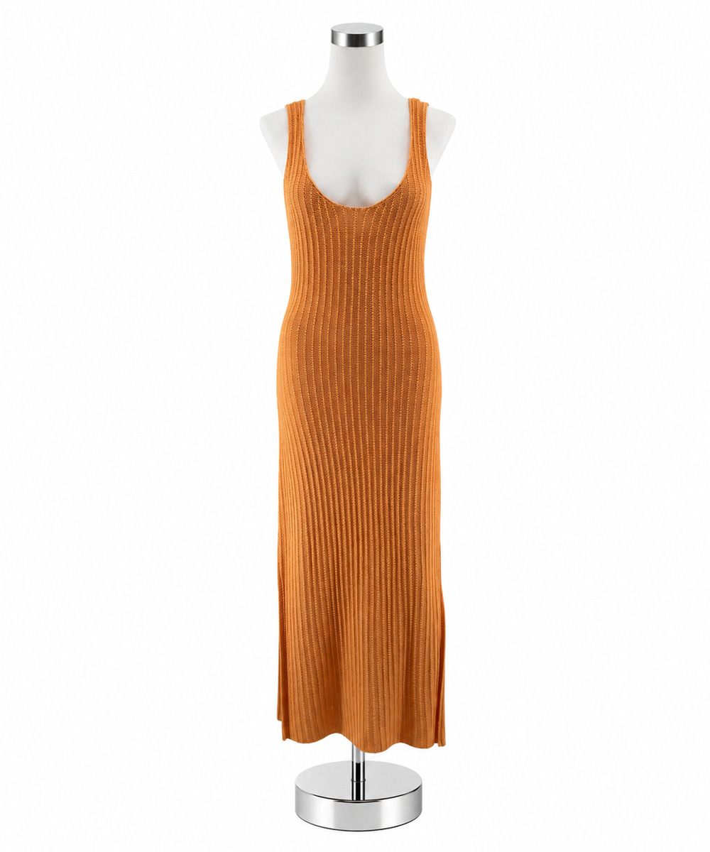Z Supply Keala Ribbed Sweater Maxi Dress with Slit Orange Small